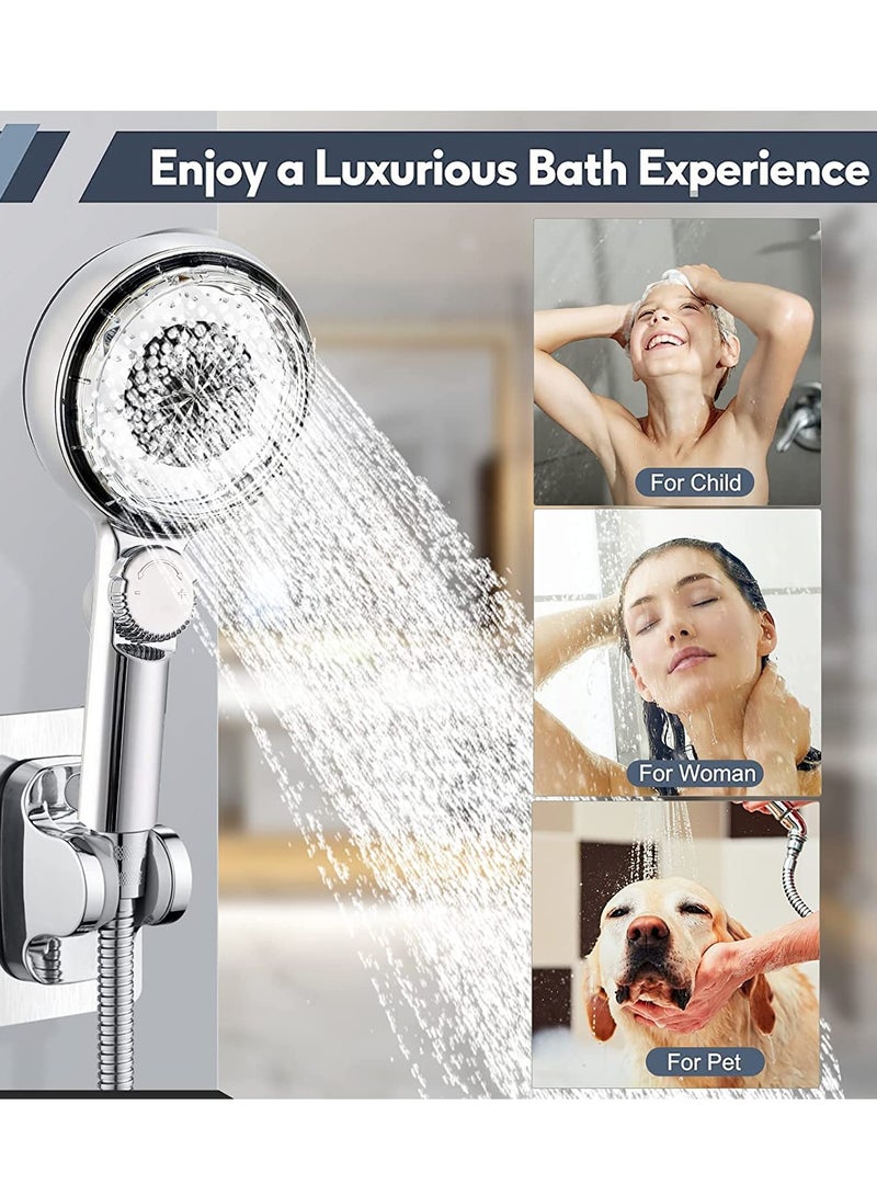 SYOSI High Pressure Handheld Shower Head with LED intelligent temperature control, Universal supercharged shower, independent on-off switch, 1.5m Silver Shower Tube and Holder - Image 4