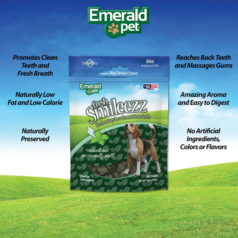 Emerald Pet Fresh Smileezz Grain Free Dog Dental Treats â€” Minty Fresh Breath and Clean Teeth for Puppies and Small Dog Breeds â€” Made in USA Mini, 12 Oz - Image 4