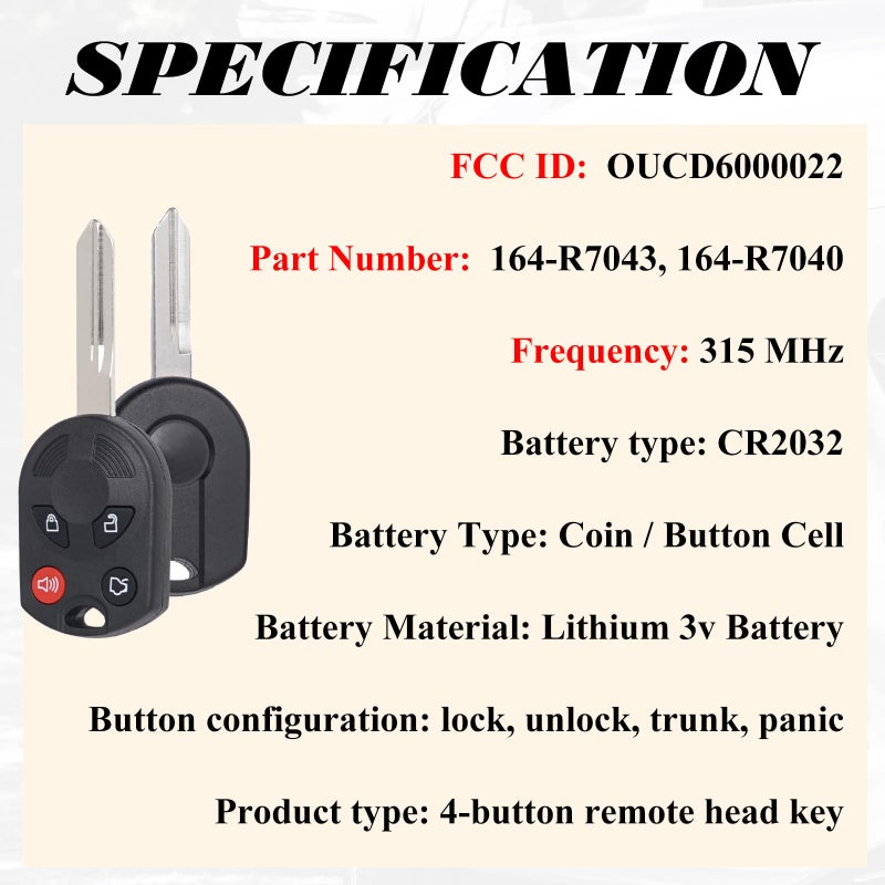 SUPALAND Key Fob Replacement Fits for Explorer Fusion Focus Taurus Escape Flex Mustang Edge Crown Victoria Lincoln Aviator Navigator LS MKS MKZ Mazda Tribute Mercury Sable Keyless Entry Remote Control - Image 3