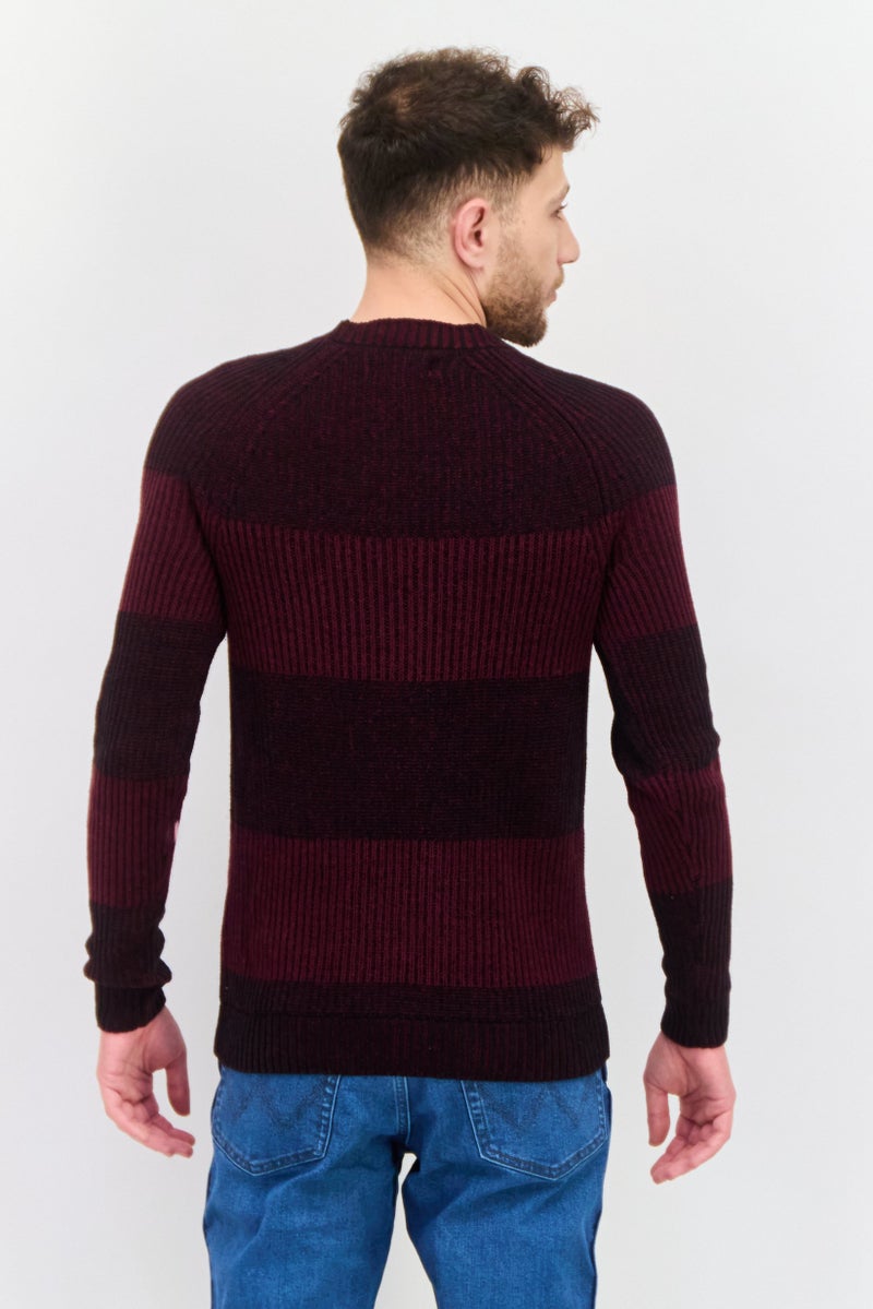 INC Men Round Neck Textured Sweater, Maroon - Image 3