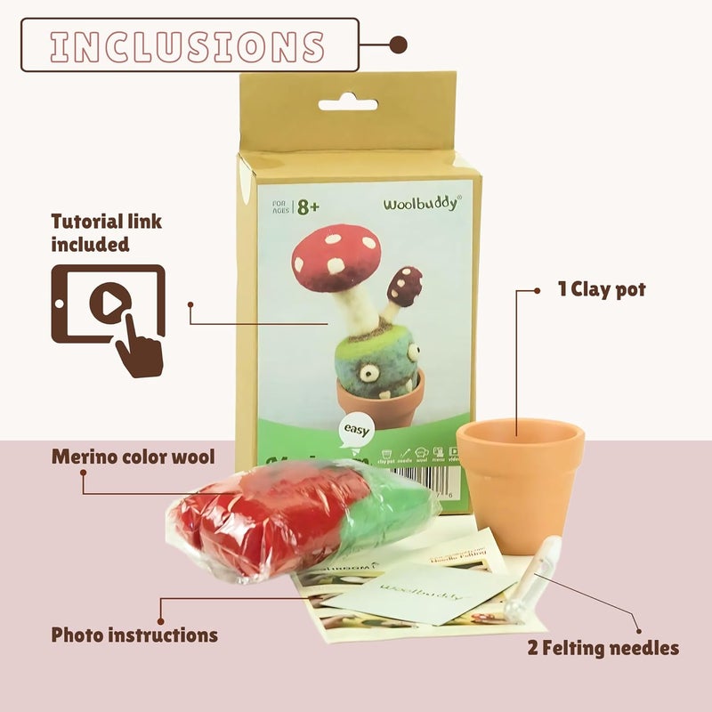 Woolbuddy Needle Felting Kit, Mushroom Monster Craft for Beginner Adults, Includes Supplies and Instructions, Creative Design for Unique DIY Projects - Image 4