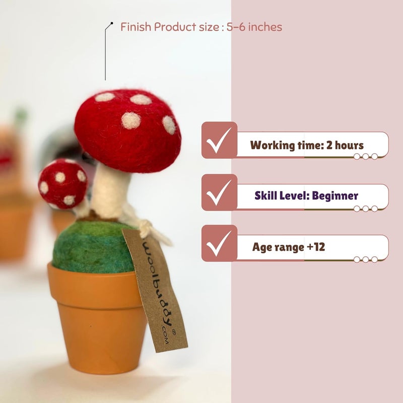 Woolbuddy Needle Felting Kit, Mushroom Monster Craft for Beginner Adults, Includes Supplies and Instructions, Creative Design for Unique DIY Projects - Image 5