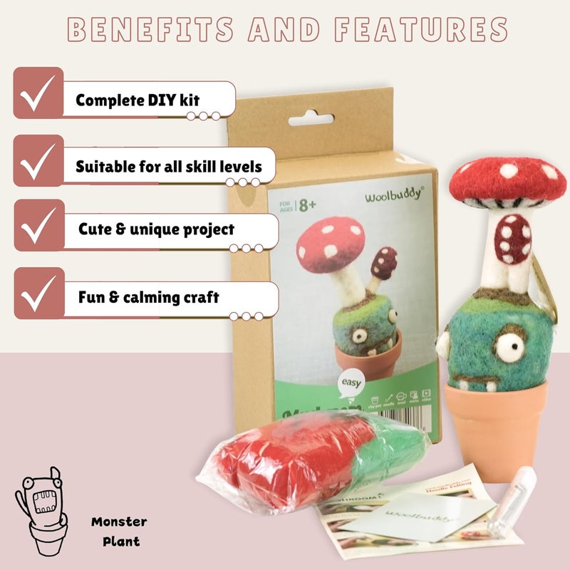 Woolbuddy Needle Felting Kit, Mushroom Monster Craft for Beginner Adults, Includes Supplies and Instructions, Creative Design for Unique DIY Projects - Image 3