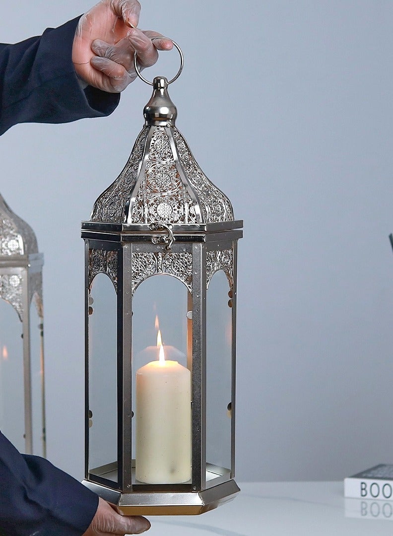 AL Hadaya Mall Elegant Silver Ramadan Lantern for Home Decor – Metal Candle Lantern – 52×16 cm - Image 2