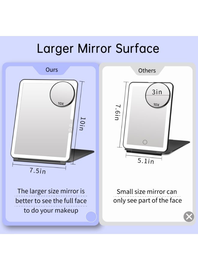 Arabest 10x7.5 Portable Large Travel Makeup Mirror with Light, 1800mAh Rechargeable Lighted Travel Makeup Mirrors with 3 Color Lights, Dimmable Folding Light Up Make up Mirror with Small 10x Mirror - Image 3