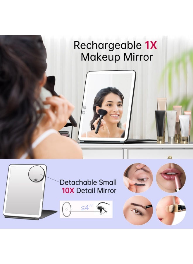 Arabest 10x7.5 Portable Large Travel Makeup Mirror with Light, 1800mAh Rechargeable Lighted Travel Makeup Mirrors with 3 Color Lights, Dimmable Folding Light Up Make up Mirror with Small 10x Mirror - Image 2