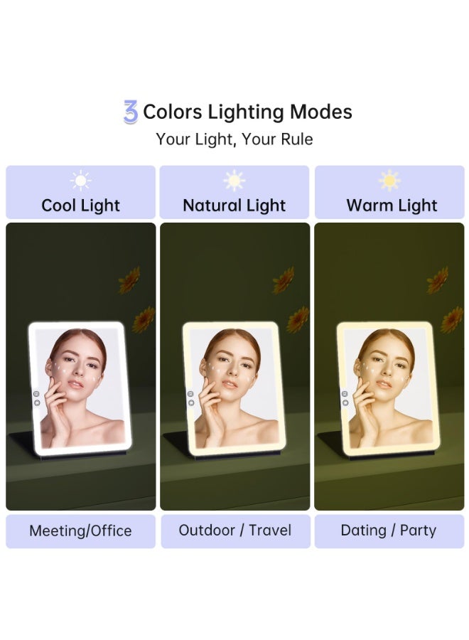 Arabest 10x7.5 Portable Large Travel Makeup Mirror with Light, 1800mAh Rechargeable Lighted Travel Makeup Mirrors with 3 Color Lights, Dimmable Folding Light Up Make up Mirror with Small 10x Mirror - Image 5