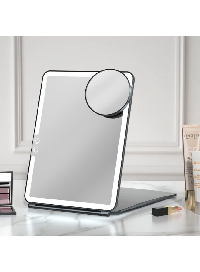 Arabest 10x7.5 Portable Large Travel Makeup Mirror with Light, 1800mAh Rechargeable Lighted Travel Makeup Mirrors with 3 Color Lights, Dimmable Folding Light Up Make up Mirror with Small 10x Mirror - Image 1