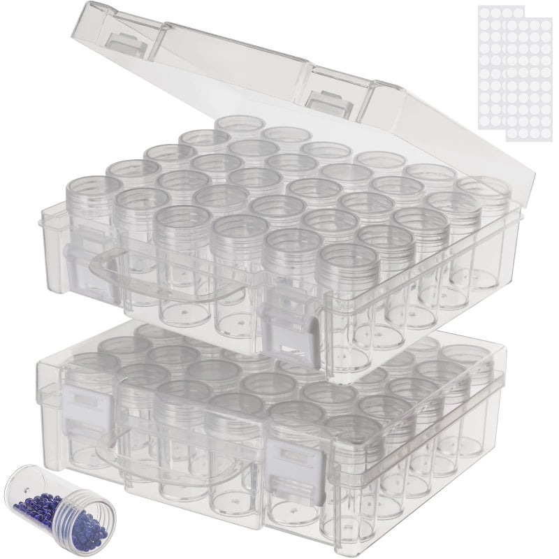Huaxiangoh 30 Slots Diamond Painting Storage Containers, Bead Organizer Box, Bead Storage Containers Plastic Diamond Painting Art Accessories Boxes Small Clear Embroidery Box for Craft Beads Rhinestones (2 Pack) - Image 1