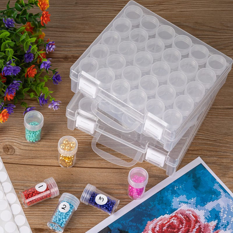 Huaxiangoh 30 Slots Diamond Painting Storage Containers, Bead Organizer Box, Bead Storage Containers Plastic Diamond Painting Art Accessories Boxes Small Clear Embroidery Box for Craft Beads Rhinestones (2 Pack) - Image 2