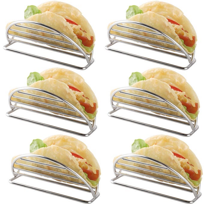TACO HOLDER STAND STAINLESS STEEL TACO RACK TRAY STAND UP HOLDERS KITCHEN SET FOR TORTILLAS BURRITOS PARTIES RESTAURANTS TACO HOLDERS