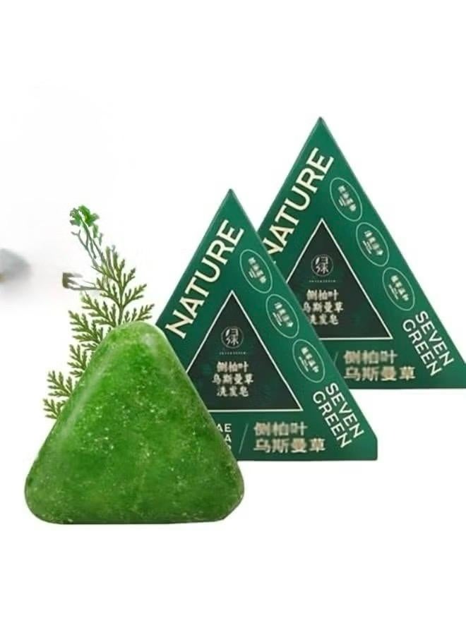 Seven Green Natural Herbal Anti-Hair Shampoo Soap, Green Triangle, Scalp Care and Hair Root Strengthening(2pcs) - Image 1