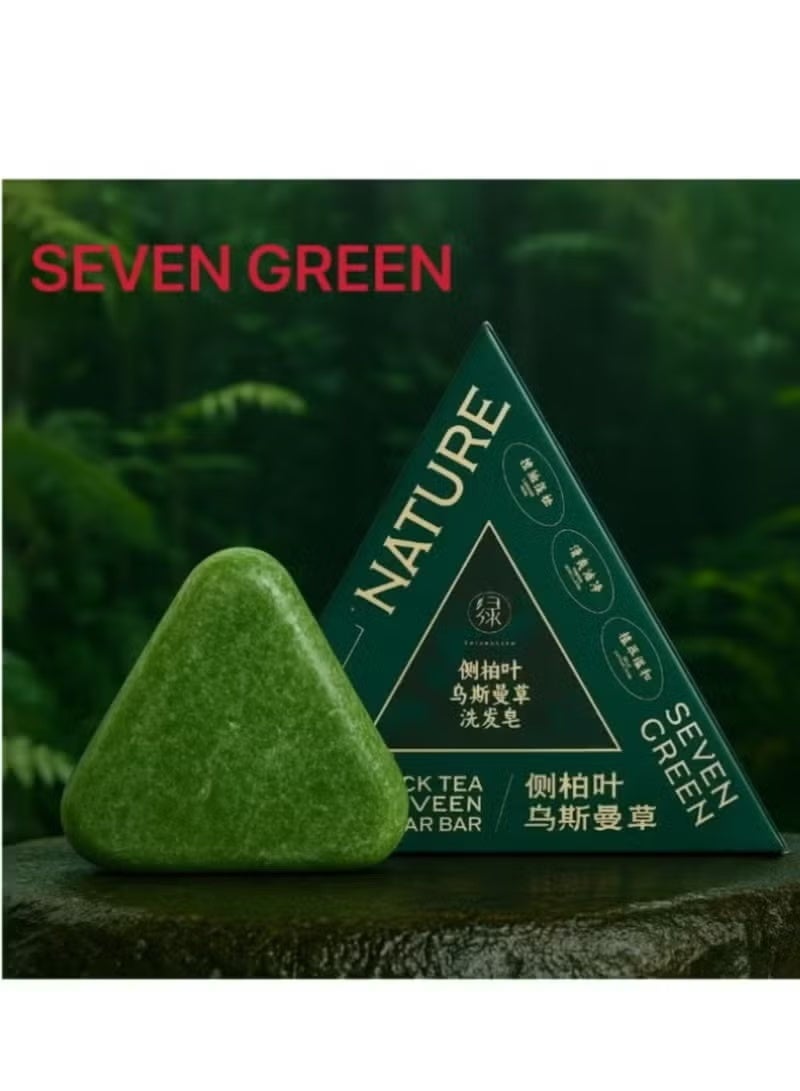Seven Green Natural Herbal Anti-Hair Shampoo Soap, Green Triangle, Scalp Care and Hair Root Strengthening(2pcs) - Image 2
