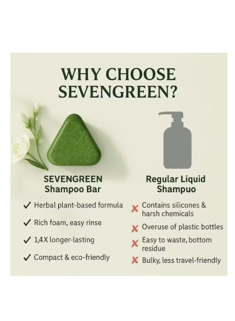 Seven Green Natural Herbal Anti-Hair Shampoo Soap, Green Triangle, Scalp Care and Hair Root Strengthening(2pcs) - Image 4