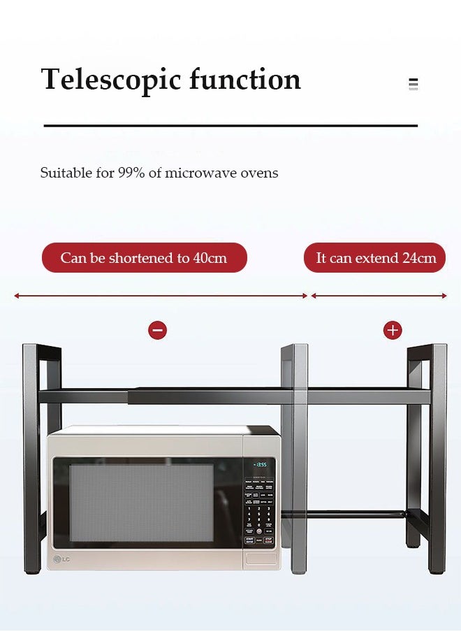 DUNISO Microwave rack, expandable microwave rack, kitchen countertop toaster rack, kitchen storage rack, detachable, dirt and rust resistant, with 6 hooks and cutting board rack,black  - Image 2