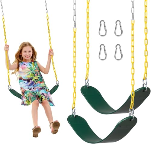 Decorlife 2 Pack Outdoor Swings Seats with 66 RustResistant Heavy Duty Chain Playground Swing Set Accessories Replacement AntiSlip Seats Backyard Swing Support 330lb for Kids or Adults Green - Image 1
