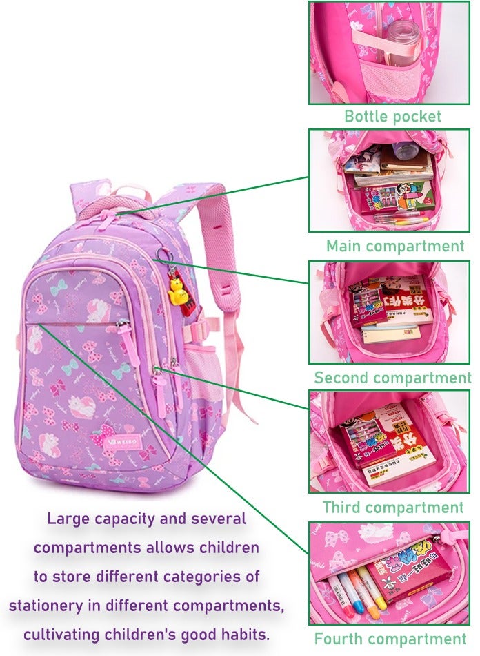 SänHahn Set Of 3 Cat Printed Nylon Backpack Large Capacity Schoolbag and Shoulder Bag and Pencil Case for Kids/Girls - Purple/Pink - Image 4