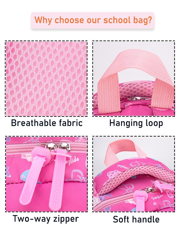 SänHahn Set Of 3 Cat Printed Nylon Backpack Large Capacity Schoolbag and Shoulder Bag and Pencil Case for Kids/Girls - Purple/Pink - Image 2