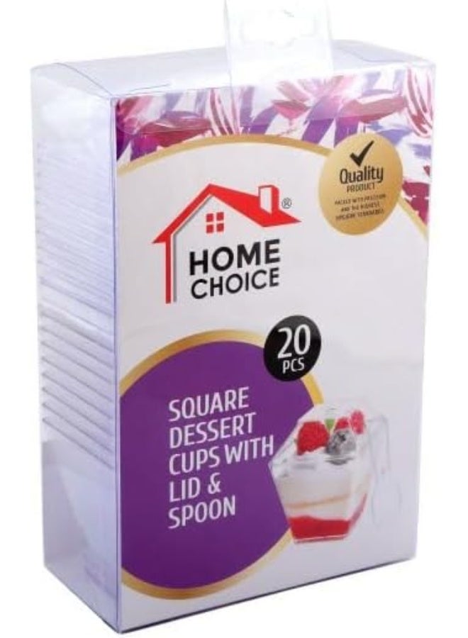 HOME CHOICE 20 قطعة، كوب مربع disposable مع غطاء وملعقة - Image 1
