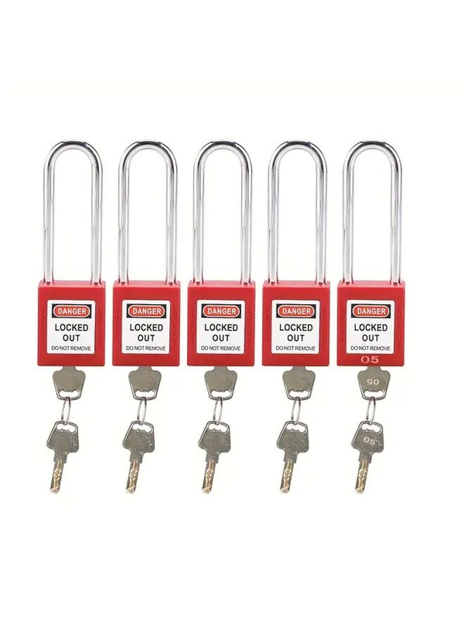 Red Locking Lock Set 5 PCS Security Padlocks Heavy Duty Metal Construction 2 Keys Each - Image 1