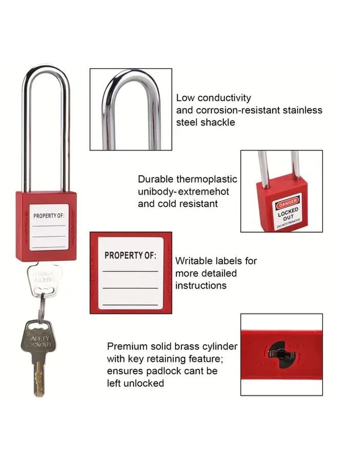 Red Locking Lock Set 5 PCS Security Padlocks Heavy Duty Metal Construction 2 Keys Each - Image 3