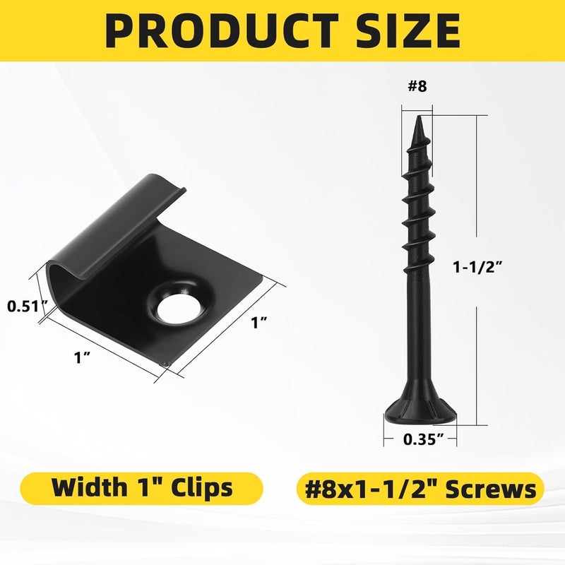 WELLOCKS Start Clips 1" Width Black 36 Pack with Deck Screws T25 Bit Universal Starter Clips for 400 SQ. FT. of Decking Board Hidden Clip Fastener(CP2536B) - Image 3