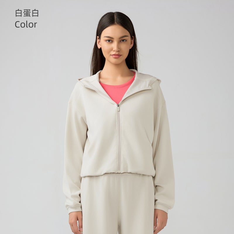 Generic Womens Hooded Zip-up Sweatshirt Casual Loose Autumn Winter Sportswear White protein 