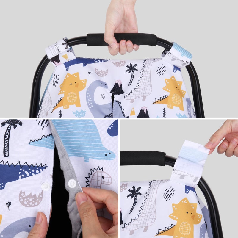 Rquite Baby Car Seat Cover, Carseat Covers Baby Boy, Minky Infant Car Seat Cover Winter, Peekaboo Opening Car Seat Canopy, Multi-use Baby Carrier, Stroller, Nursing Cover, Minky Blanket, Dinosaur - Image 4