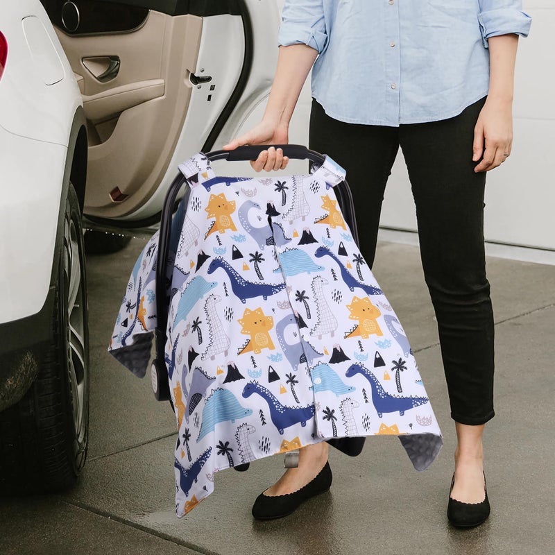 Rquite Baby Car Seat Cover, Carseat Covers Baby Boy, Minky Infant Car Seat Cover Winter, Peekaboo Opening Car Seat Canopy, Multi-use Baby Carrier, Stroller, Nursing Cover, Minky Blanket, Dinosaur - Image 5