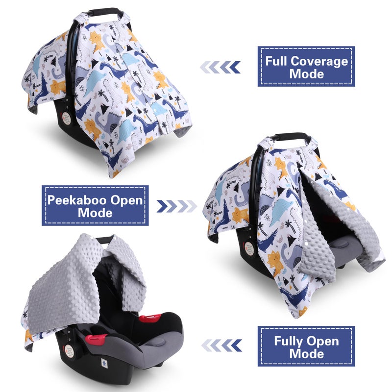 Rquite Baby Car Seat Cover, Carseat Covers Baby Boy, Minky Infant Car Seat Cover Winter, Peekaboo Opening Car Seat Canopy, Multi-use Baby Carrier, Stroller, Nursing Cover, Minky Blanket, Dinosaur - Image 2