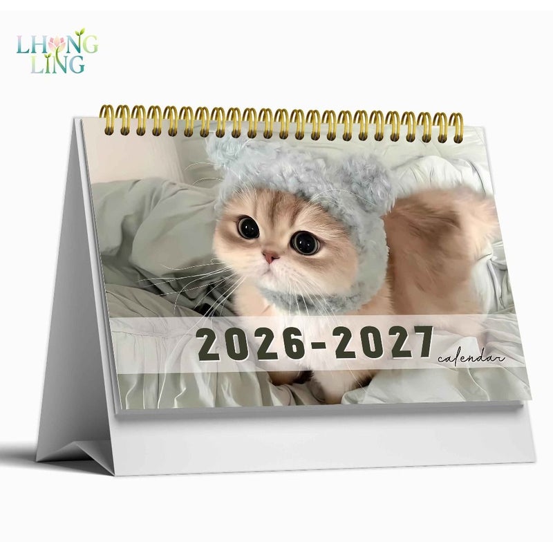 تقويم حائط شهري 2026-2027 مع غلاف لطيف لقطط، وورقة كتابة سهلة مقاس 6.3 × 8.27 بوصة، ومذكرات مؤرخة للمنزل والمكتب بألوان زاهية - Image 1