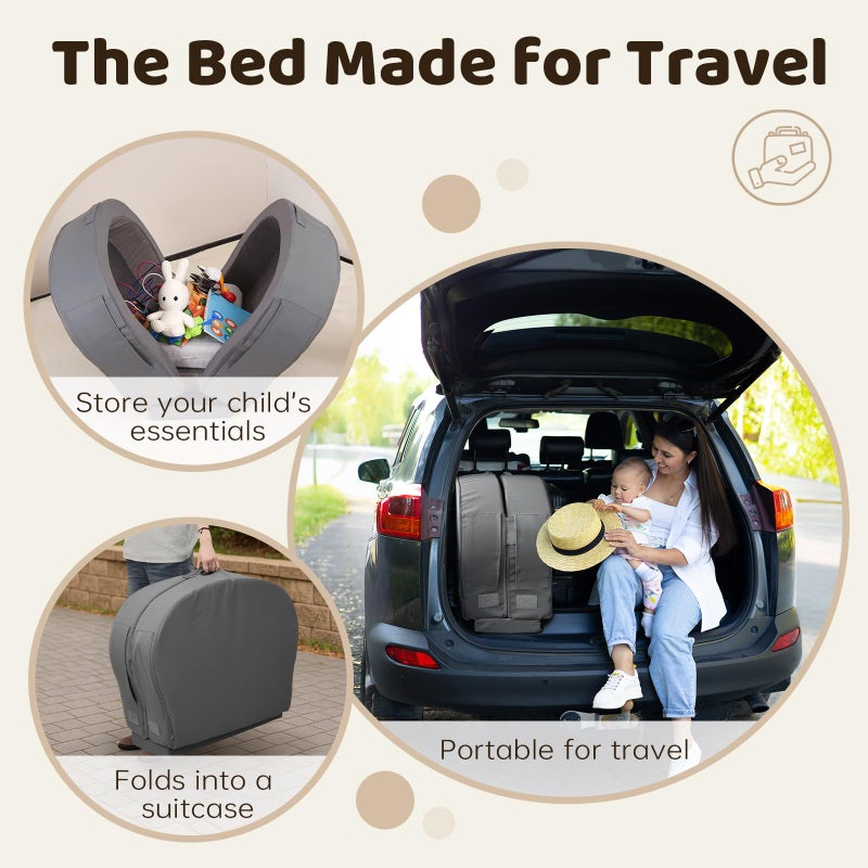 ENITYA Portable Toddler Bed for Travel, Foldable Floor Cot for Sleeping with Washable Cover, Kids Travel Bed for Camping & Home, Easy to Use, for Toddlers 18Mâ€“4Y, Dark Grey - Image 5