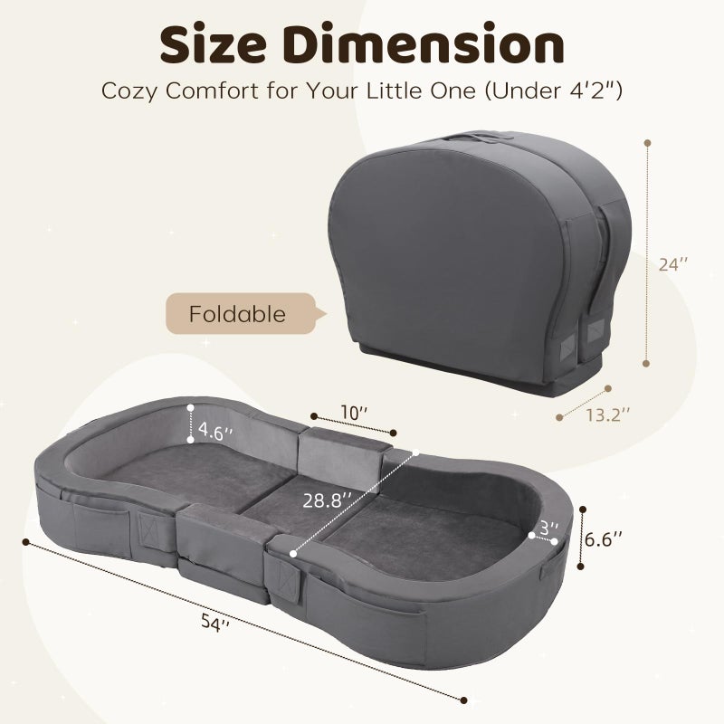 ENITYA Portable Toddler Bed for Travel, Foldable Floor Cot for Sleeping with Washable Cover, Kids Travel Bed for Camping & Home, Easy to Use, for Toddlers 18Mâ€“4Y, Dark Grey - Image 3