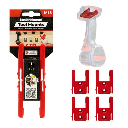 StealthMounts Tool Holder Compatible with Milwaukee M18 (4 Pack) - Red | StealthMounts Locking Tool Mounts | Made in The UK - Image 1