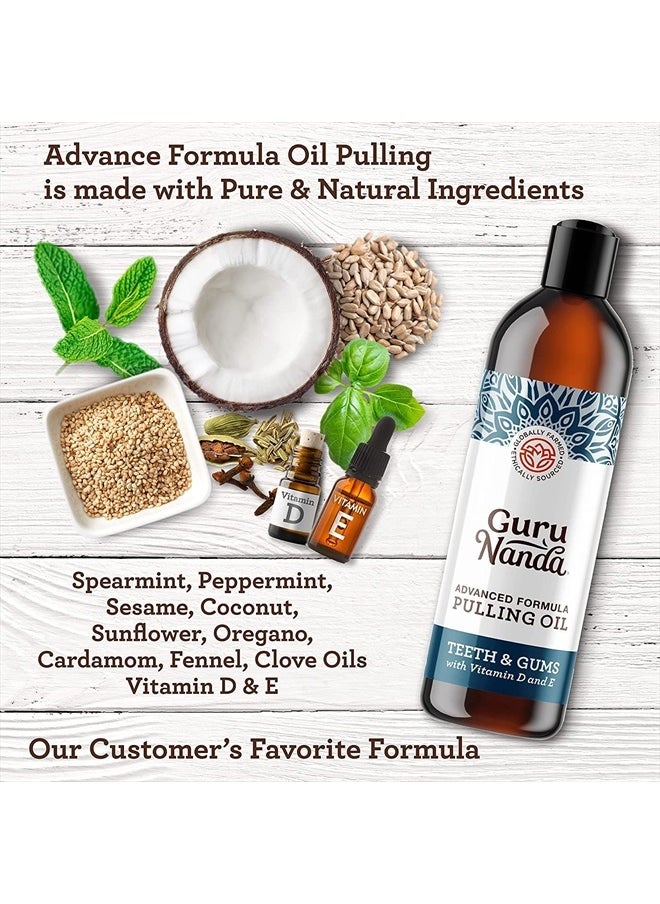 GuruNanda - Advanced Oil Pulling with Tongue Scraper - Natural Alcohol-Free Mouthwash with Coconut Oil, Vitamins D & E for Healthy Teeth & Gums(8 Fl Oz) - Image 1