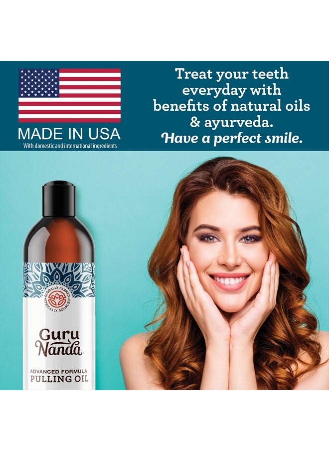 GuruNanda - Advanced Oil Pulling with Tongue Scraper - Natural Alcohol-Free Mouthwash with Coconut Oil, Vitamins D & E for Healthy Teeth & Gums(8 Fl Oz) - Image 1