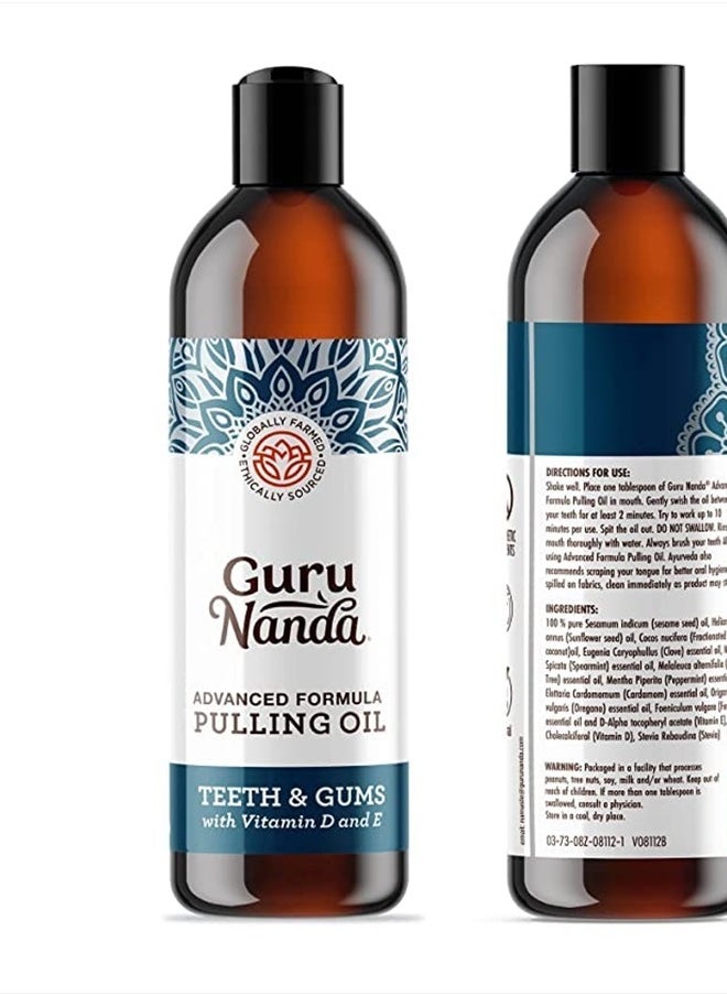 GuruNanda - Advanced Oil Pulling with Tongue Scraper - Natural Alcohol-Free Mouthwash with Coconut Oil, Vitamins D & E for Healthy Teeth & Gums(8 Fl Oz) - Image 1
