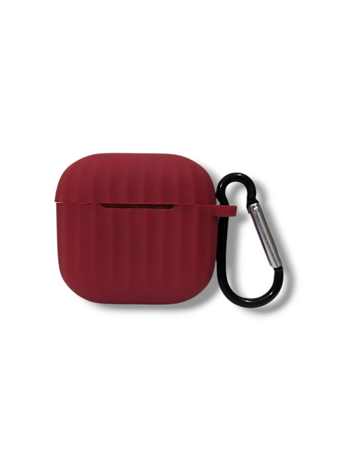 Stylish Wave Silicone Protective Case for AirPods 4 with Carabiner - Dark Red