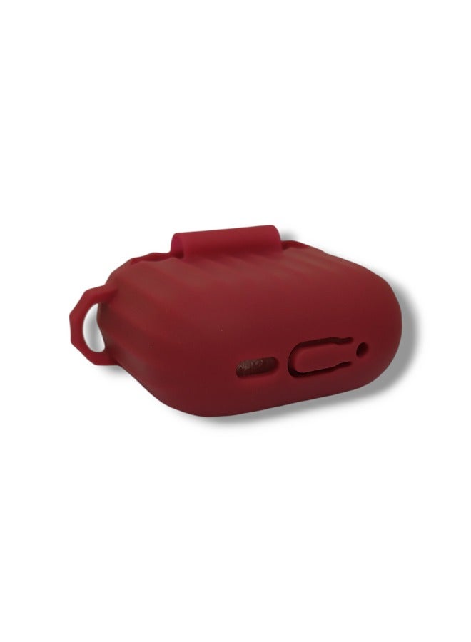 Stylish Wave Silicone Protective Case for AirPods 4 with Carabiner - Dark Red