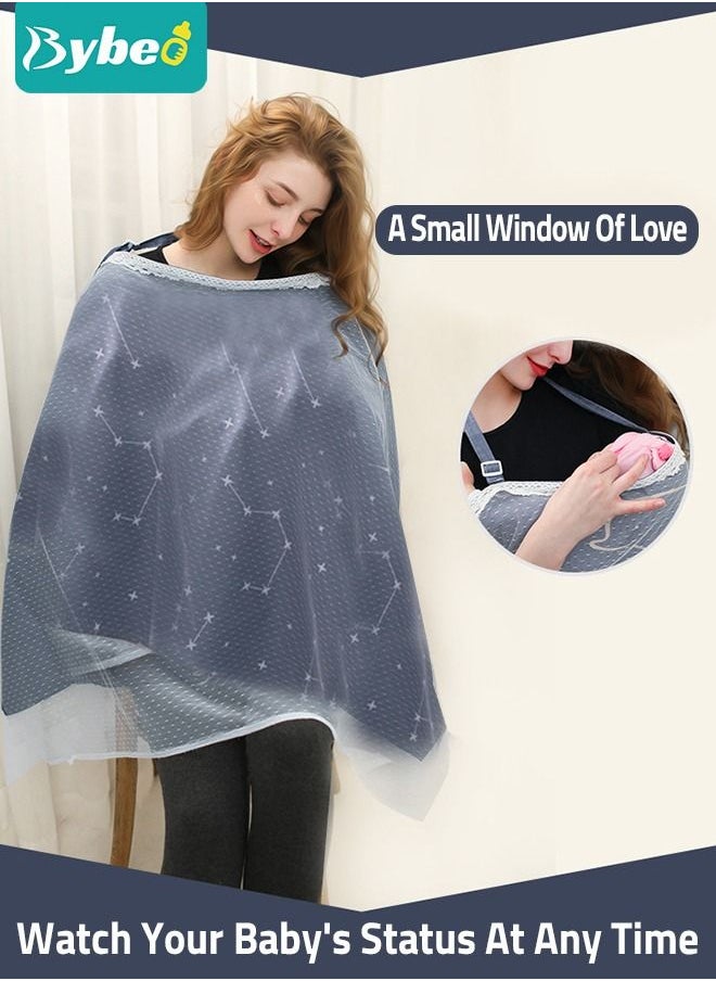 Bybeo Baby Nursing Cover for Breastfeeding - 360 Degree Privacy, 8-in-1 Uses Cotton Nurse Apron Poncho with Lace Screen Yarn, Covers Babies Car Seat & Shopping Cart  - Image 5