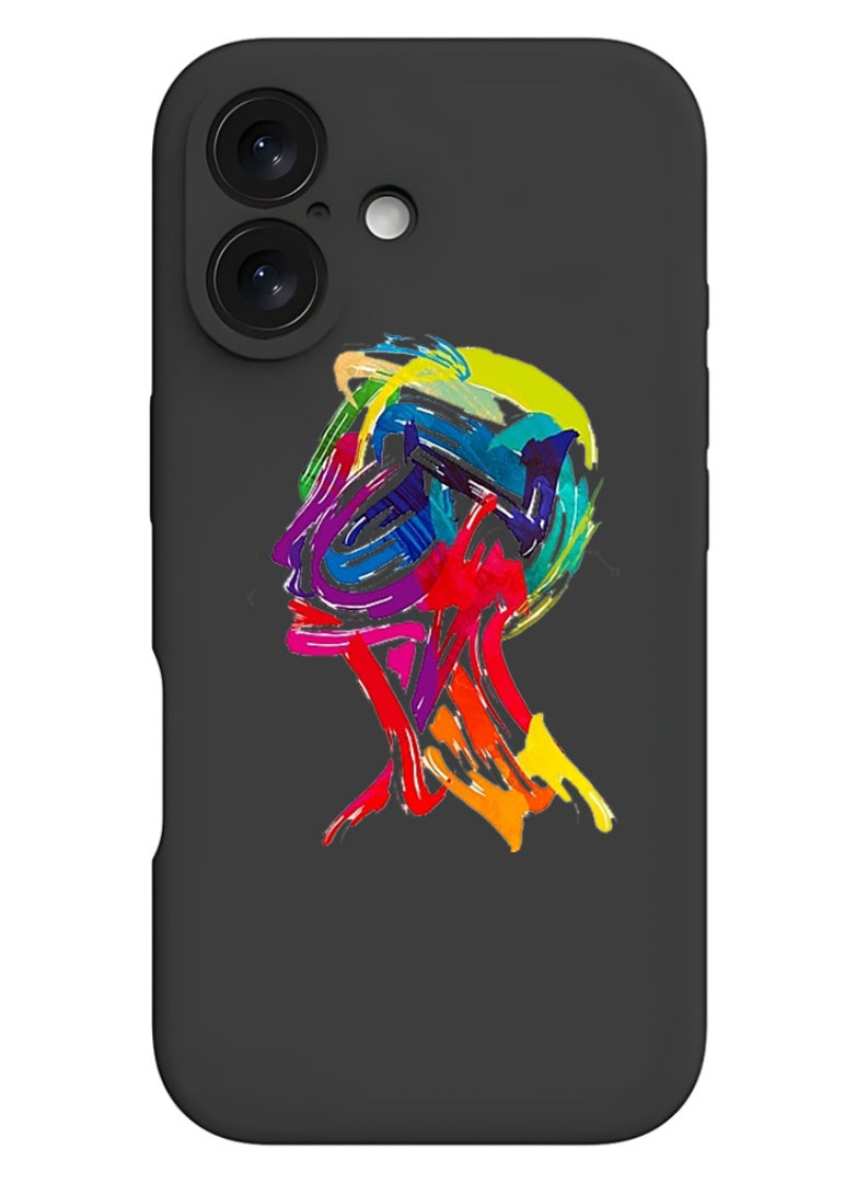 Theodor iPhone 16 Black Protective Slim Fit Case Liquid Silicone Cover with Full Body Protection Anti-Scratch Shockproof Case For iPhone - Face Paint 2 - Image 1