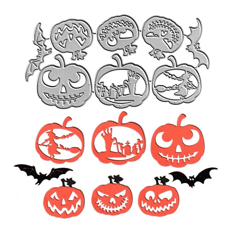6pcs Halloween Pumpkins Cutting Dies Bat Tombstone Skeleton Witch Broom Die Cuts Metal Embossing Stencils Template Mould for Card Scrapbooking and DIY Craft Album Paper Card Decor