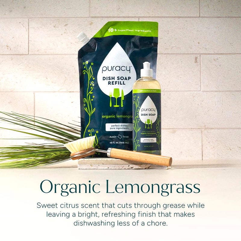 Puracy Natural Dish Soap Packs - Skin-Softening Plant-Based Dishwashing Soap, Non-Toxic Dish Soap, Organic Liquid Dishwashing Detergent Soap (Organic Lemongrass, 16 fl oz, 3 Pack) - Image 4