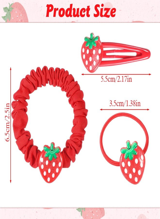 Shimmeroo 5PCS Strawberry Hair Clip and Hair Ties Set,Sweet Fruit Metal Snap Hairs Clips,Strawberry Hairs Accessories Cute Barrettes for Women - Image 2