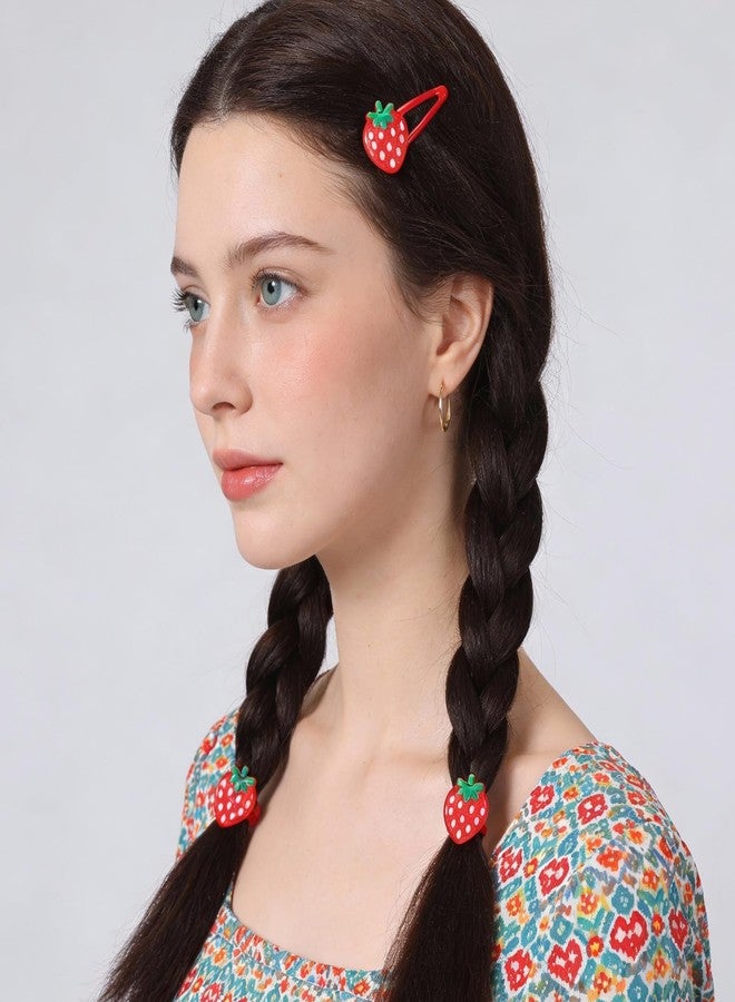 Shimmeroo 5PCS Strawberry Hair Clip and Hair Ties Set,Sweet Fruit Metal Snap Hairs Clips,Strawberry Hairs Accessories Cute Barrettes for Women - Image 4