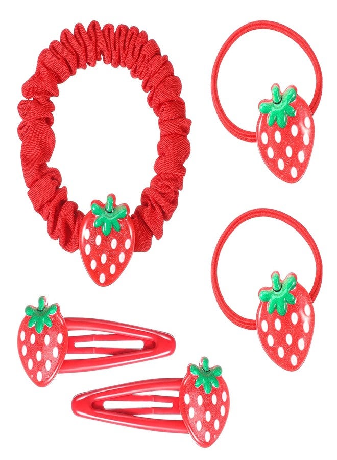 Shimmeroo 5PCS Strawberry Hair Clip and Hair Ties Set,Sweet Fruit Metal Snap Hairs Clips,Strawberry Hairs Accessories Cute Barrettes for Women - Image 1