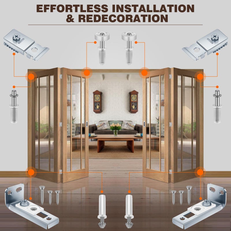 POSTANTIN Bifold Closet Door Hardware Kit with Top/Bottom Bracket, Guide Wheel & Pivot Folding Door Hardware Replacement, Bifold Door for 7/8" to 1" Bifold Door Track(2 Pack) - Image 3