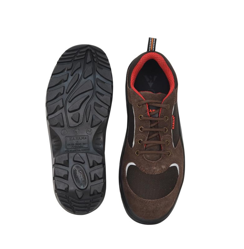 KARAM Industrial Safety Shoe for Men | Safety Shoes with Steel Toe Cap & Single Density PU Sole | Antistatic, Antislip, Oil & Heat Resistance | Brown | Size-09 | FS114BR(SWSAMN)-09 - Image 5