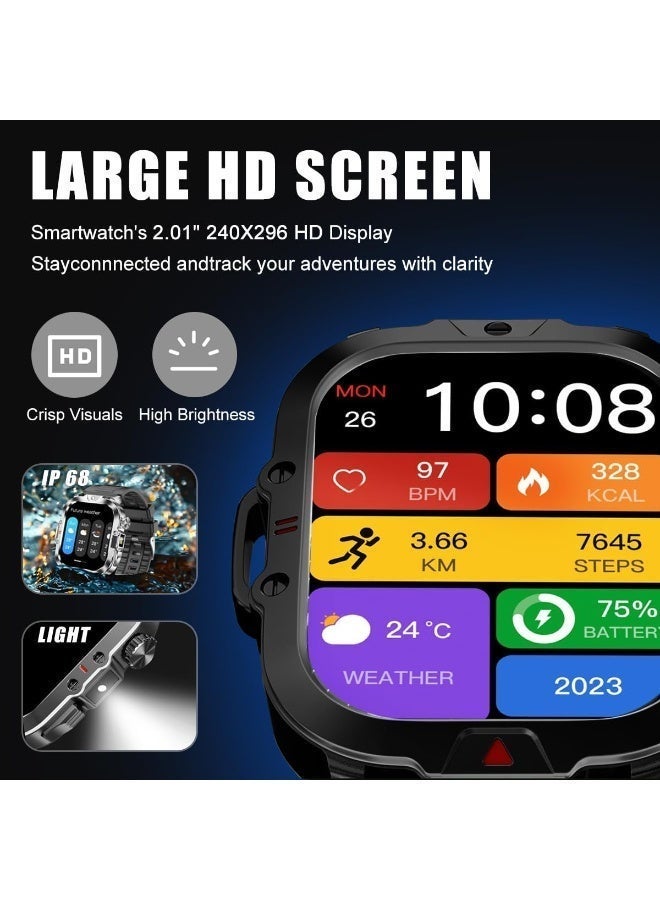 AirYoung Men's Women's Smart Watch with LED, 2.01 Inch HD IPS Smartwatch, 100+ Sports Fashion Smart Watch, IP68 Waterproof Phone Watch, with Bluetooth Call, Sleep Monitor, for iOS/Android - Image 3