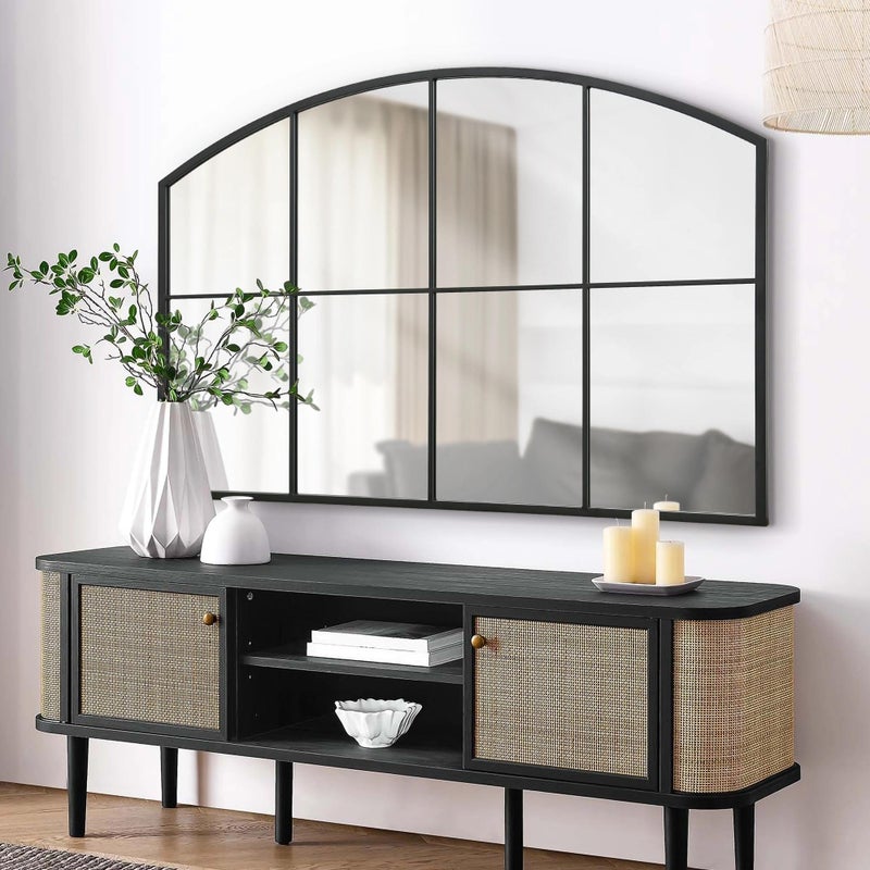 Besdomus Large Black Arched Mirror: 42"x28" Farmhouse Wide Arched Window Mirror - Wall Mounted Decor for Living Room/Entryway/Dining Room - Ideal for Home Decor Enthusiast - Image 1
